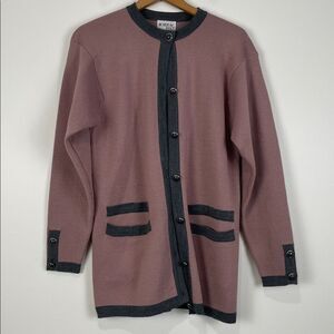 VTG Pink Gray Button-Up Cardigan Women’s Medium Wool Blend Brownstone Studio